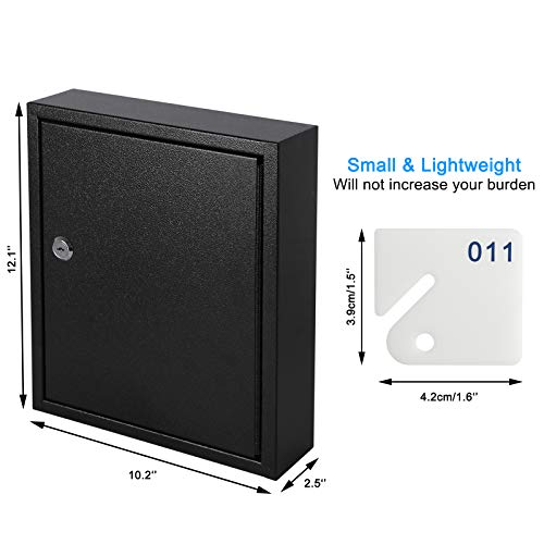 KYODOLED Key Storage Lock Box with Key, Locking Key Cabinet, 60 Key Management Wall Mount with Key Lock, Key Hooks & Tags Key Labels, 2.5" D x 10.2" W x 12.1" H (Black,60 Key) - Image 2