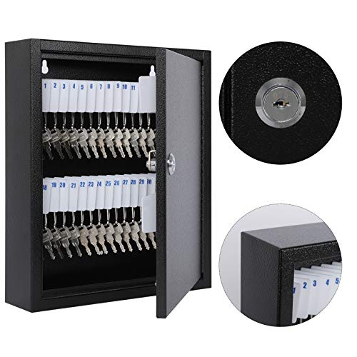 KYODOLED Key Storage Lock Box with Key, Locking Key Cabinet, 60 Key Management Wall Mount with Key Lock, Key Hooks & Tags Key Labels, 2.5" D x 10.2" W x 12.1" H (Black,60 Key) - Image 3