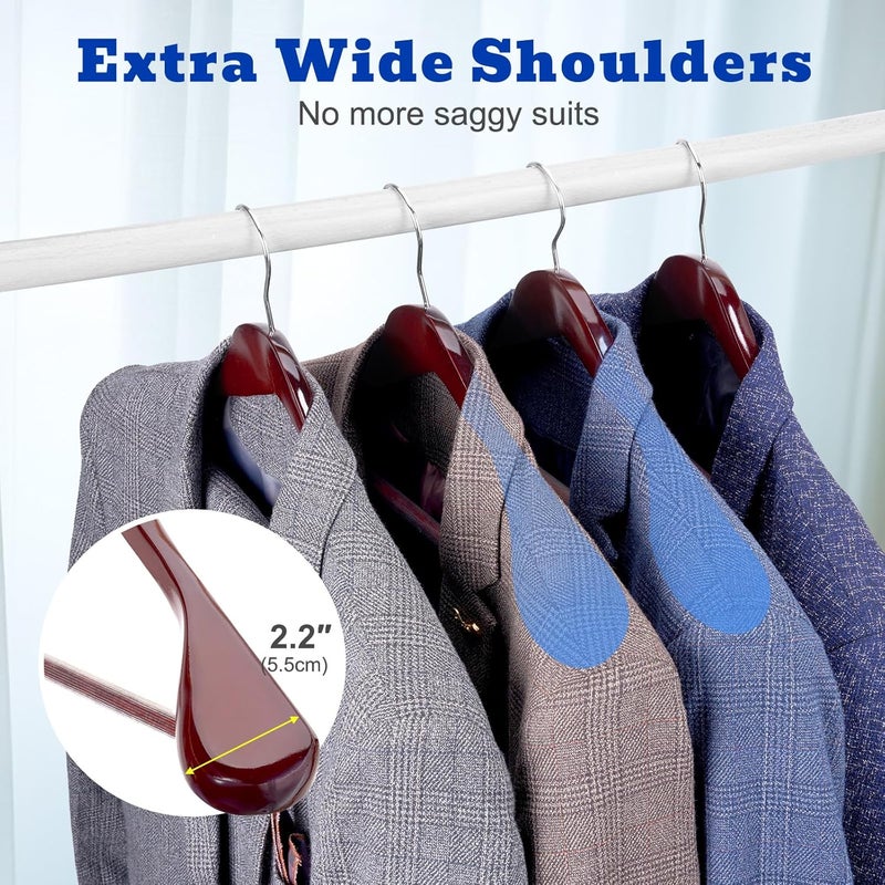 HOUSE DAY High-Grade Coat Hangers, Wide Shoulder Wooden Hangers with Non Slip Pants Bar, Smooth Retro Finish 360° Swivel Hook Solid Wood Coat Hangers for Heavy Clothes Hanger 6 Pack (Cherry Wood) - Image 3