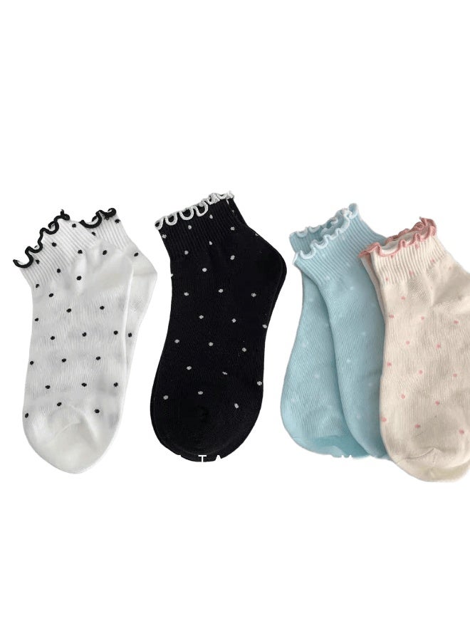 SMARTEDGE Women's Polka Dot Ankle Socks, Summer Short Socks, Very Stylish, Set of 6 Pairs in Assorted Colors. Modern Design"