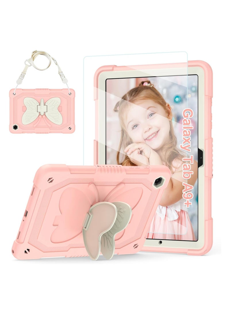 عام مناسبة لحقيبة سامسونج جالاكسي تاب A9+/ A9 بلس للأطفال، حافظة طاولة مع واقي شاشة، حافظة بحامل كتف على شكل فراشة - Image 1