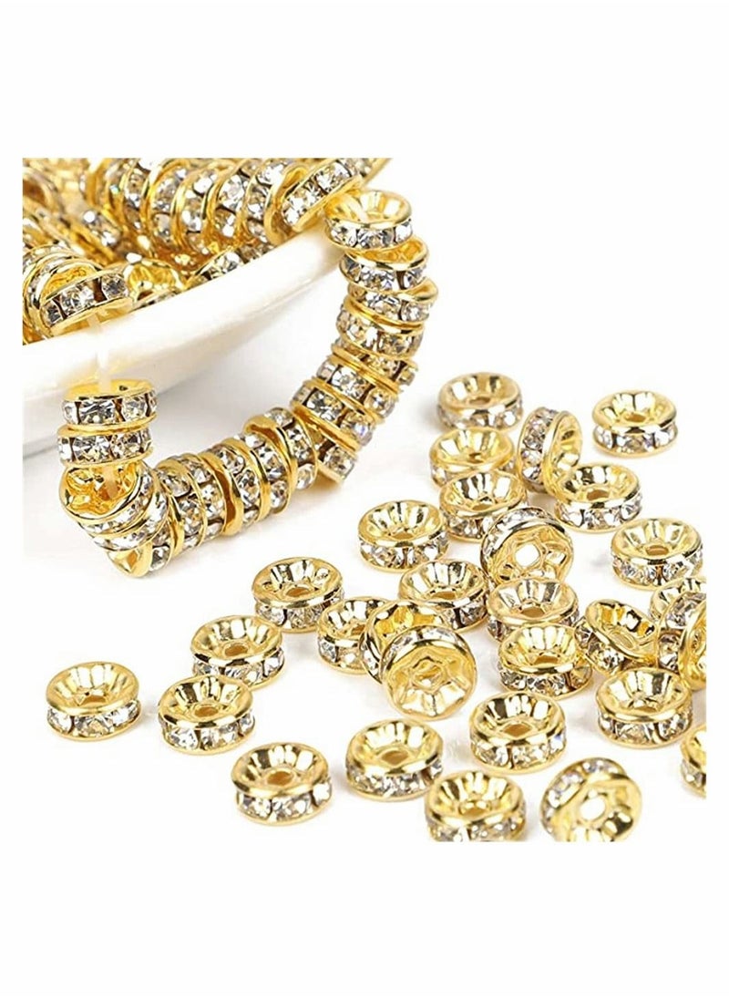 SYOSI 200 Pcs 8 mm Golden Round Loose Czech Crystal Rhinestone Spacer Beads, for Jewelry Making, Loose Beads, for Necklace, Bracelets, DIY Making (Gold)  - Image 1