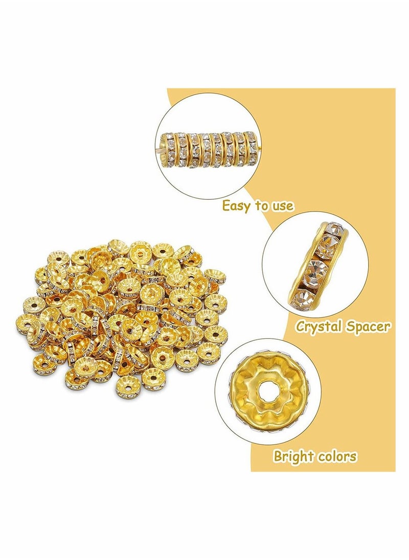 SYOSI 200 Pcs 8 mm Golden Round Loose Czech Crystal Rhinestone Spacer Beads, for Jewelry Making, Loose Beads, for Necklace, Bracelets, DIY Making (Gold)  - Image 2