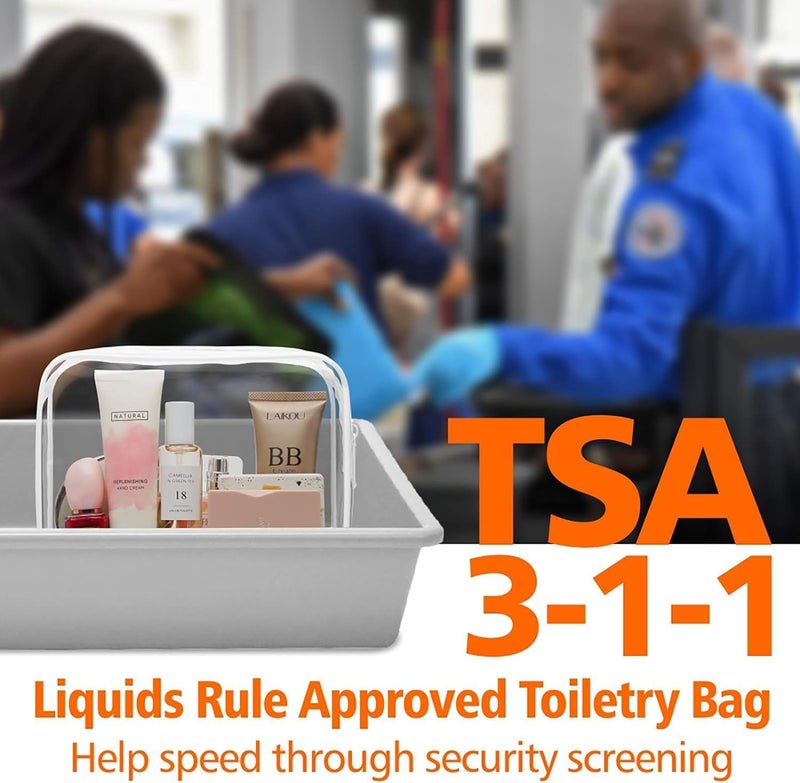 YLmeet حقيبة غسيل معتمدة من قبل إدارة الأمن النقلي (TSA) - حقيبة مكياج شفافة ومقاومة للماء، بحجم كوارتو، مناسبة للرجال والنساء لحمل المكياج أثناء السفر - تتوافق مع متطلبات شركات الطيران (3 قطع) (لون أبيض) - Image 2