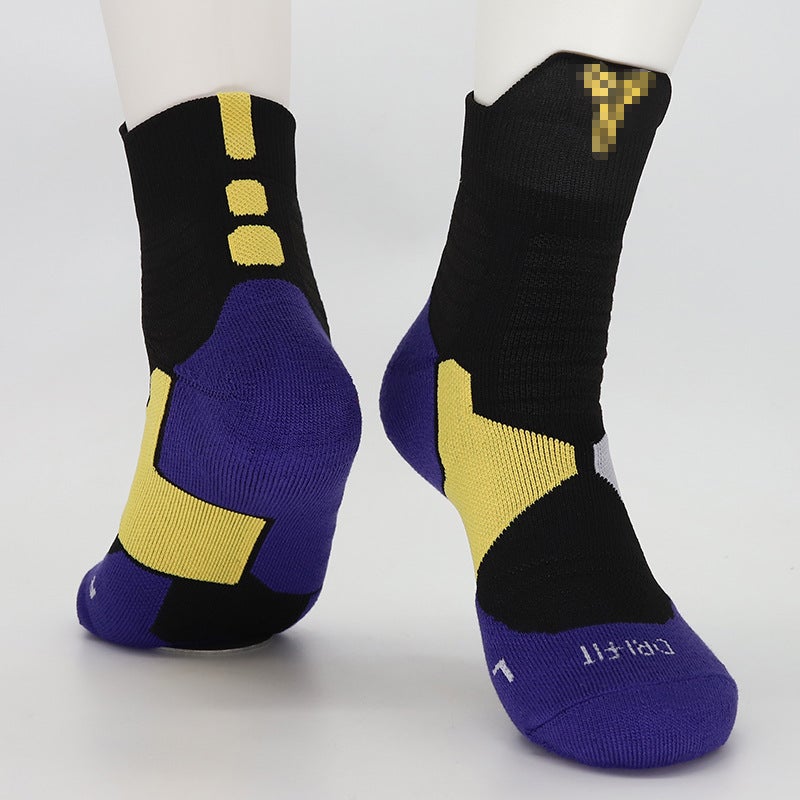 Generic Towel Bottom Star High Top Middle Barrel Basketball Socks Children Elite Socks Competition Training Sports Socks Factory Direct Supply Kobe black socks Yellow Label