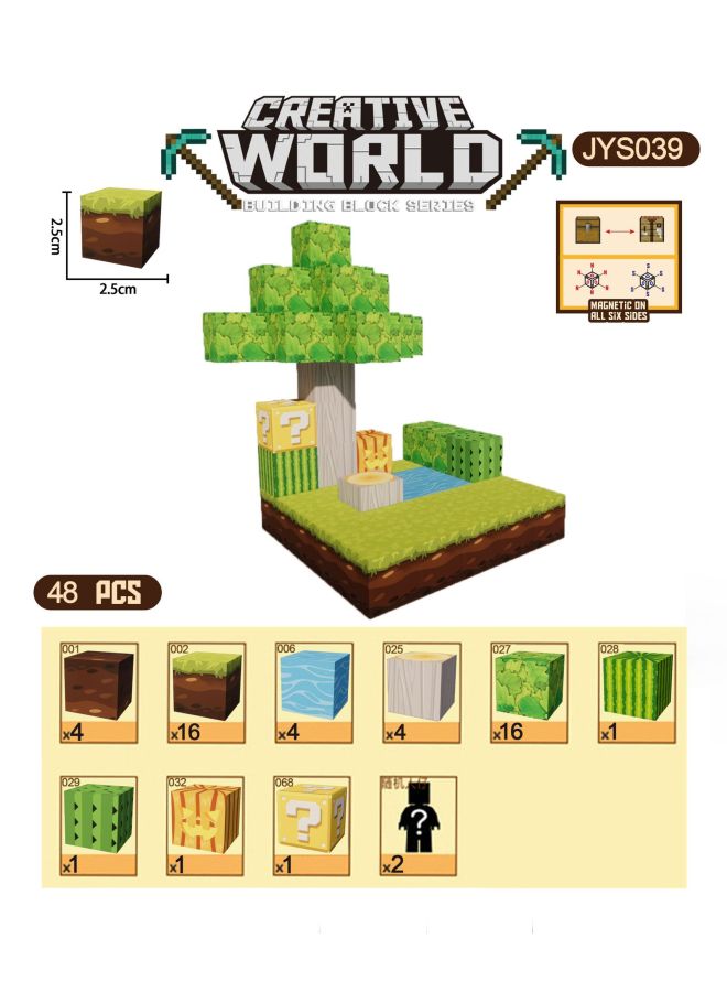 My Magnetic World DIY Building Blocks Children's Educational Toys Large Particle Magnetic Square Model Ornaments Gifts-Color:Building Blocks 039 Mini Forest/48pcs (with Color Box) 435.6g - Image 1