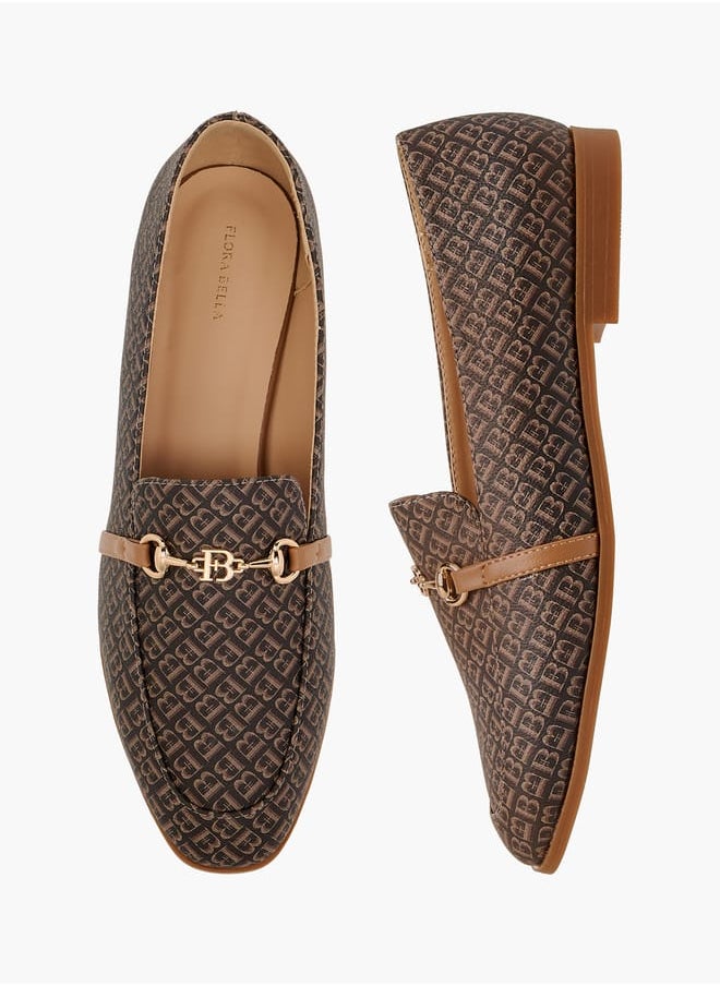 Flora Bella By Shoexpress Women Monogram Print Loafers with Metallic Detail  - Image 1