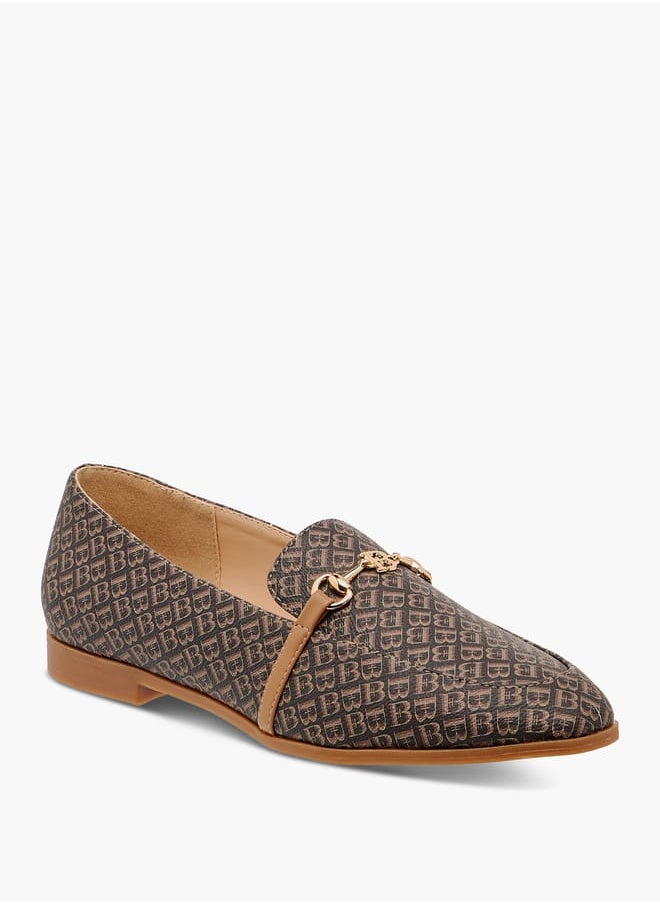 Flora Bella By Shoexpress Women Monogram Print Loafers with Metallic Detail  - Image 2