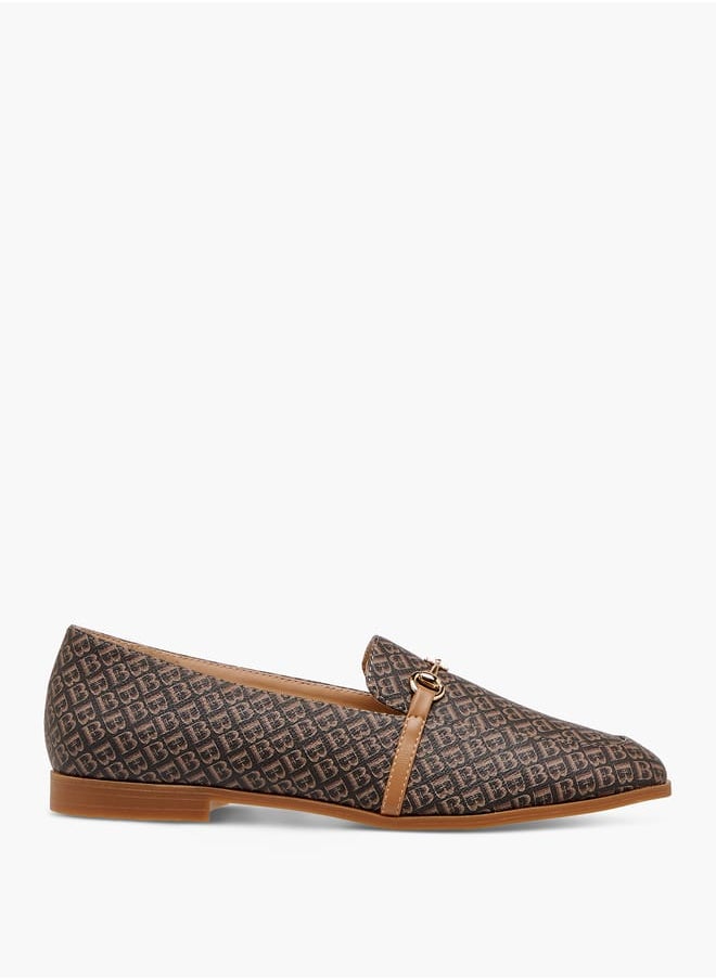 Flora Bella By Shoexpress Women Monogram Print Loafers with Metallic Detail  - Image 3