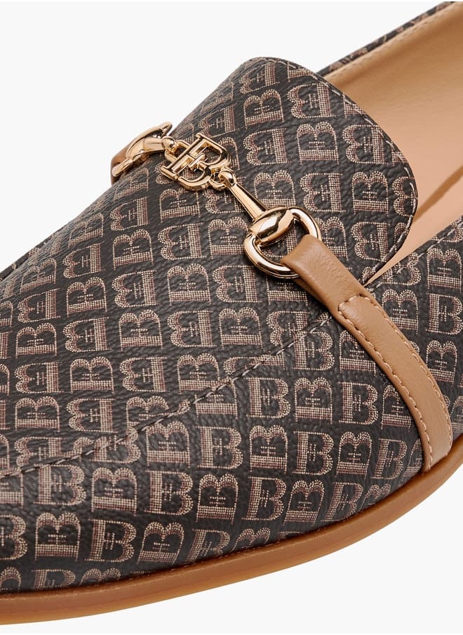 Flora Bella By Shoexpress Women Monogram Print Loafers with Metallic Detail  - Image 4