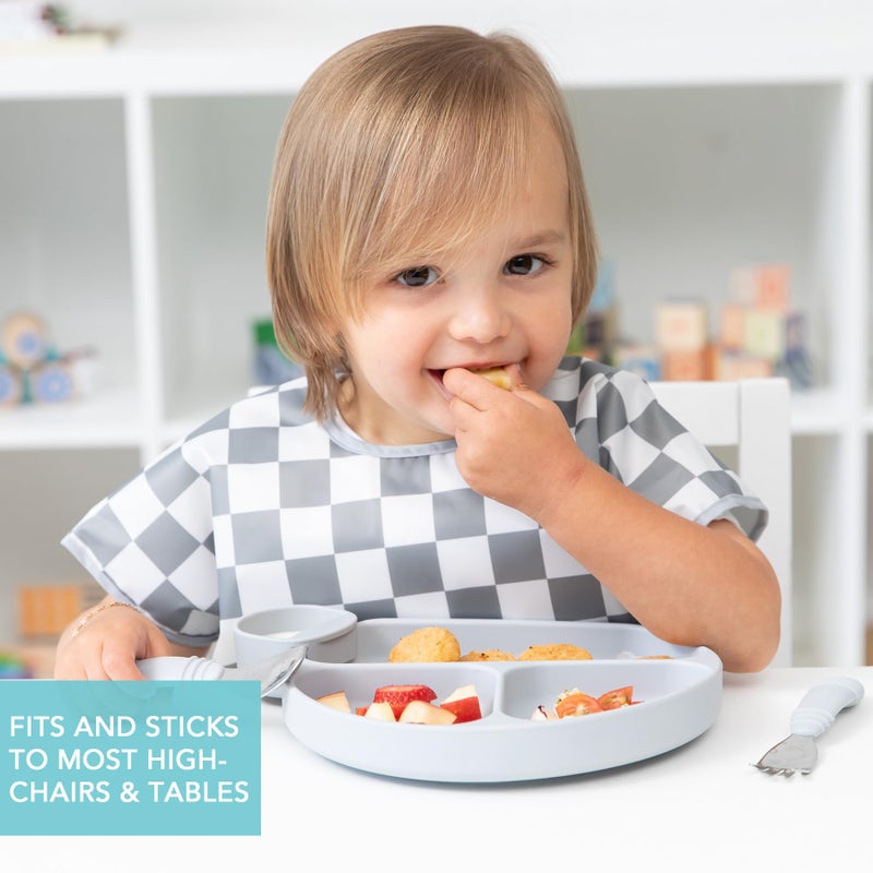 Bumkins Toddler and Baby Suction Plate, Silicone Divided Grip Dish and Lid, Babies and Kids, Baby Led Weaning, Children Feeding Supplies, Non Skid Bottom, Platinum Silicone, Ages 6 Months Up, Gray - Image 3