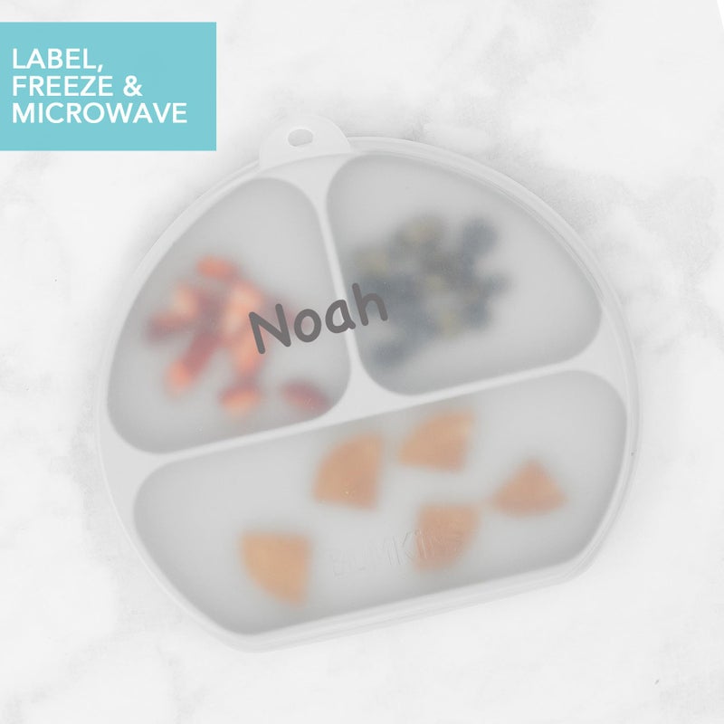 Bumkins Toddler and Baby Suction Plate, Silicone Divided Grip Dish and Lid, Babies and Kids, Baby Led Weaning, Children Feeding Supplies, Non Skid Bottom, Platinum Silicone, Ages 6 Months Up, Gray - Image 4