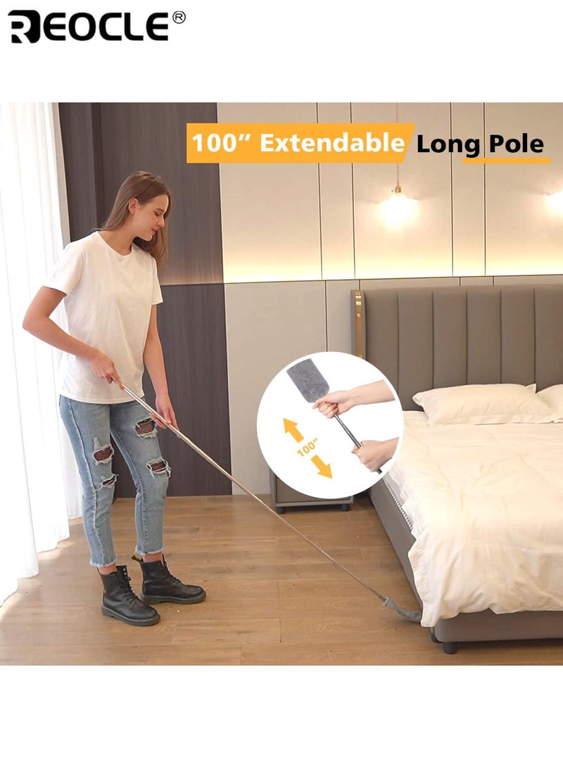 ريوكل فرشاة غبار قابلة للتمديد بمقبض بلاستيكي منظف قابل للسحب تحت الأثاث للكنبة والسرير والثلاجة يشمل وسادتين قابلة لإعادة الاستخدام من الألياف الدقيقة - Image 3