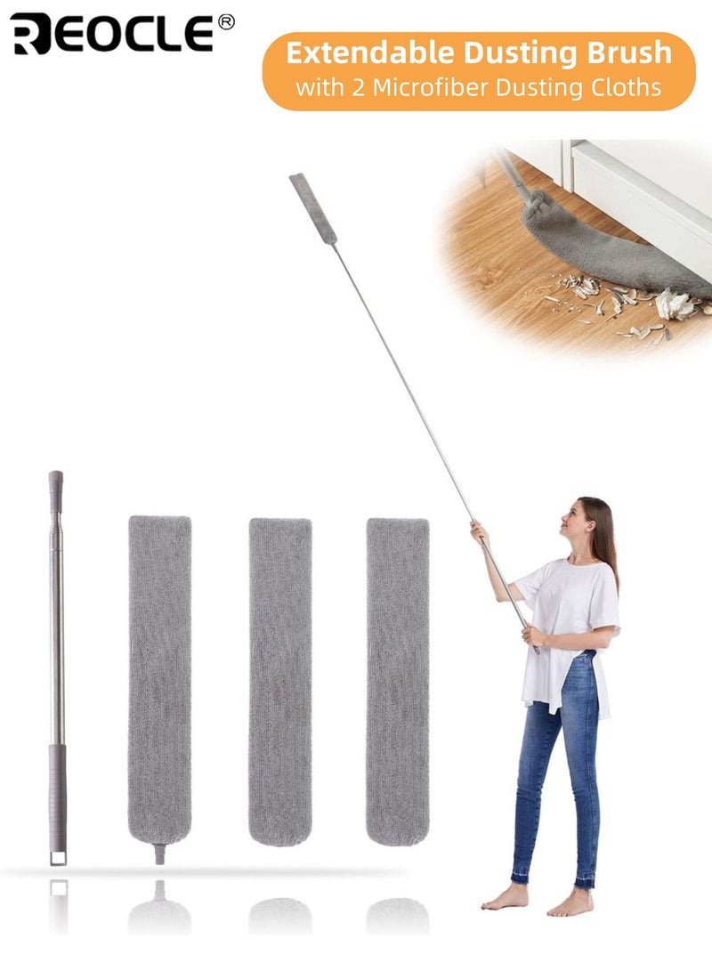 ريوكل فرشاة غبار قابلة للتمديد بمقبض بلاستيكي منظف قابل للسحب تحت الأثاث للكنبة والسرير والثلاجة يشمل وسادتين قابلة لإعادة الاستخدام من الألياف الدقيقة - Image 1