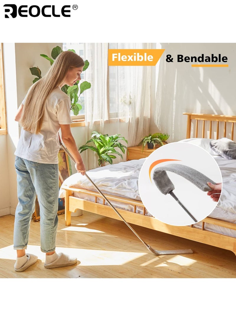 ريوكل فرشاة غبار قابلة للتمديد بمقبض بلاستيكي منظف قابل للسحب تحت الأثاث للكنبة والسرير والثلاجة يشمل وسادتين قابلة لإعادة الاستخدام من الألياف الدقيقة - Image 5