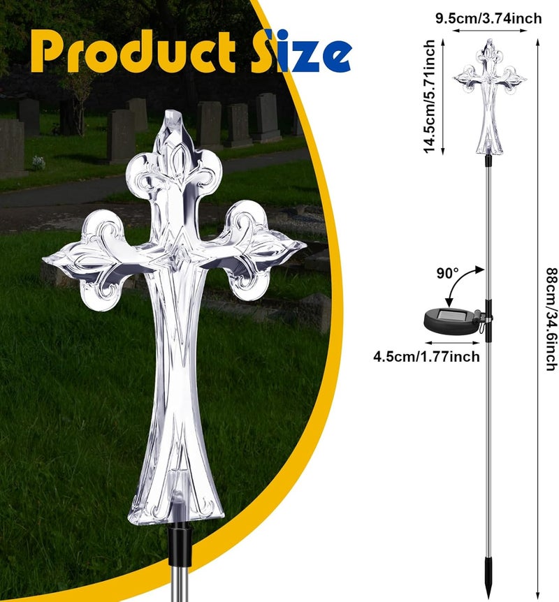 Riakrum 4 Piece Solar Cross for Cemetery Grave Grave Crosses for Cemetery Memorial Stake Solar Lights Waterproof Outdoor Garden Stake Cemetery Cross for Grave Yard Decorations 16 Inches Long - Image 2