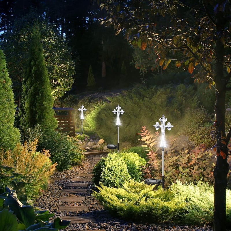 Riakrum 4 Piece Solar Cross for Cemetery Grave Grave Crosses for Cemetery Memorial Stake Solar Lights Waterproof Outdoor Garden Stake Cemetery Cross for Grave Yard Decorations 16 Inches Long - Image 4