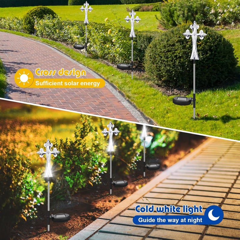 Riakrum 4 Piece Solar Cross for Cemetery Grave Grave Crosses for Cemetery Memorial Stake Solar Lights Waterproof Outdoor Garden Stake Cemetery Cross for Grave Yard Decorations 16 Inches Long - Image 3