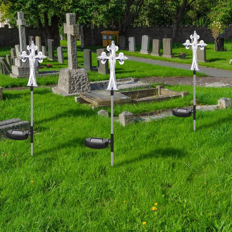 Riakrum 4 Piece Solar Cross for Cemetery Grave Grave Crosses for Cemetery Memorial Stake Solar Lights Waterproof Outdoor Garden Stake Cemetery Cross for Grave Yard Decorations 16 Inches Long - Image 5
