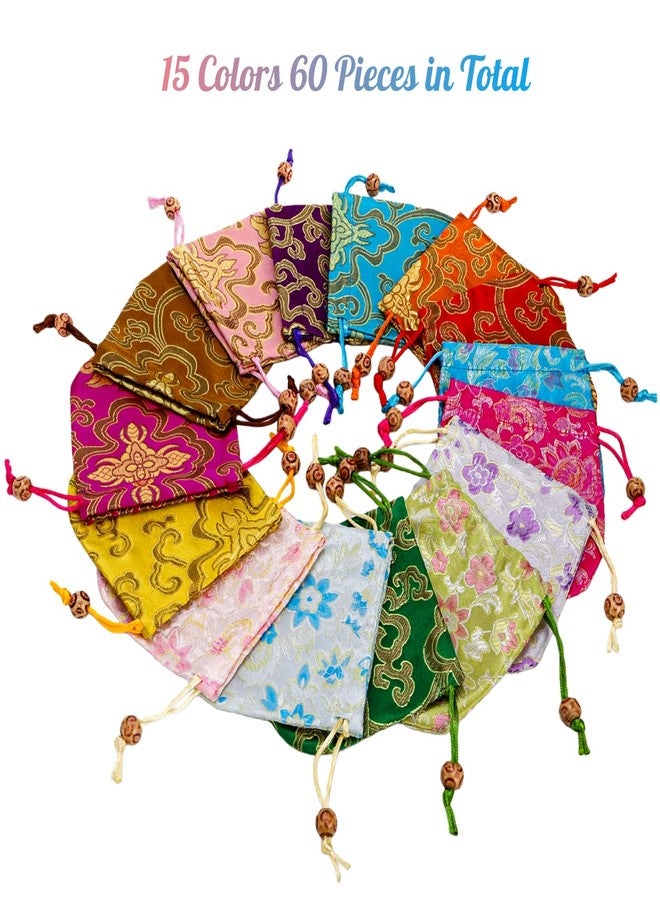 ZOOFOX 60 Pieces Silk Brocade Jewelry Bags Bulk, Small Fabric Gift Bags with Drawstring, Jewelry Gift Pouches for Wedding Christmas Party - Image 5