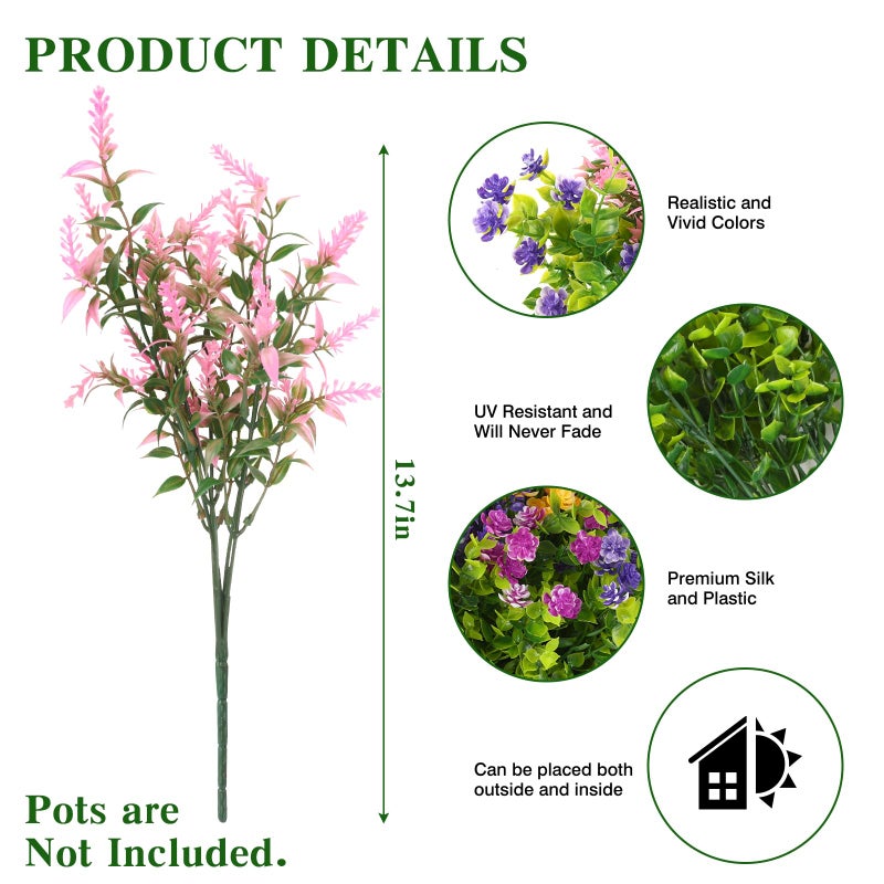 CEWOR 12 Bundles Artificial Flowers for Outdoor Indoor, Fake Silk Multiple Color Flowers, Faux Flower for Garden Front Door Porch Planter Patio Home Decor (Purple Fuchsia Pink Yellow) - Image 2
