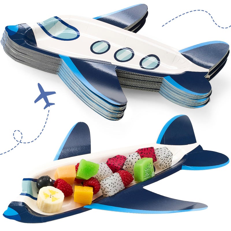 meekoo 24 Pcs Airplane Party Paper Plates Airplane Theme Party Decorations for Dinner Dessert Picnic Birthday Wedding - Image 1