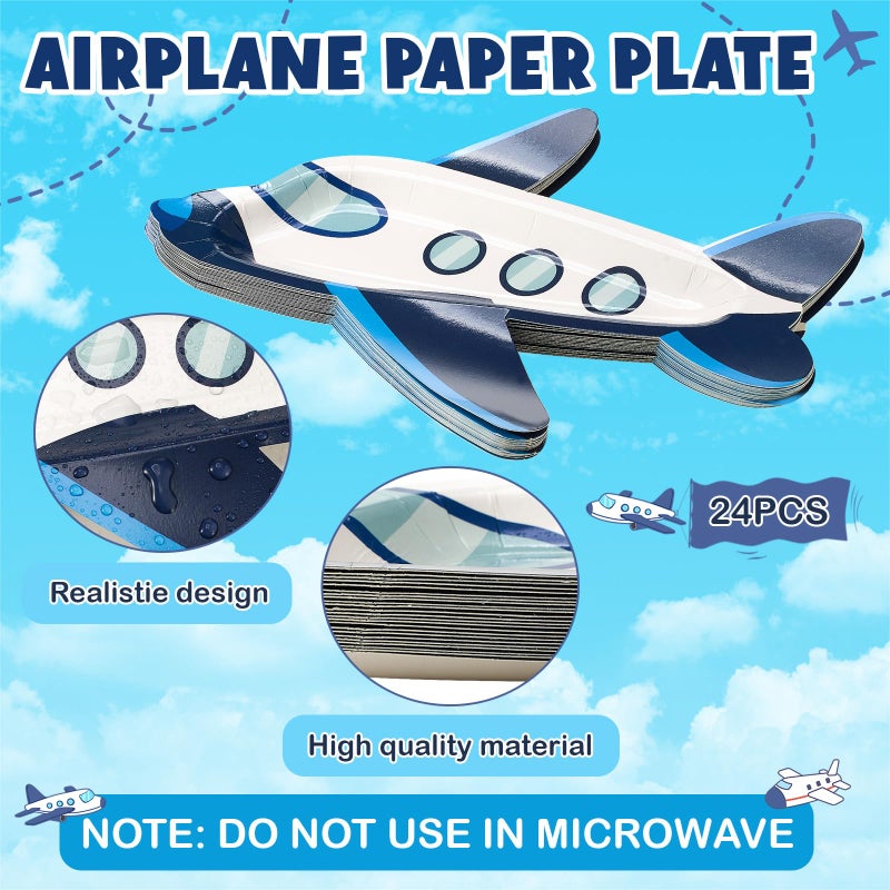 meekoo 24 Pcs Airplane Party Paper Plates Airplane Theme Party Decorations for Dinner Dessert Picnic Birthday Wedding - Image 3