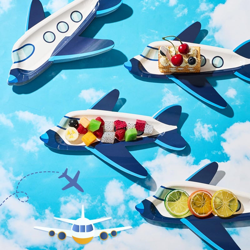 meekoo 24 Pcs Airplane Party Paper Plates Airplane Theme Party Decorations for Dinner Dessert Picnic Birthday Wedding - Image 5