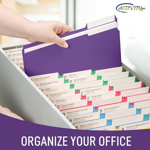 ACTIVITYYA Purple File Folders, 1/3-Cut Tabs, Letter Size, 12-Pack – Durable Office Filing Folders for Documents, Papers, and Organization - Image 4