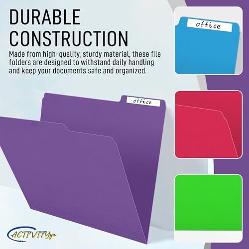ACTIVITYYA Purple File Folders, 1/3-Cut Tabs, Letter Size, 12-Pack – Durable Office Filing Folders for Documents, Papers, and Organization - Image 5