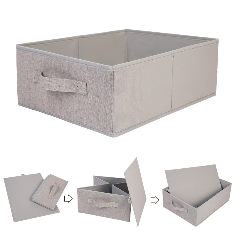 BOMKEE Clothings Collapsible Storage Bins, Foldable Drawer Organizers Closet Storage Baskets Cube Storage Bin for Bedroom Living Room (4 Pack, Grey, 15.4x11.4x5.5inch) - Image 3