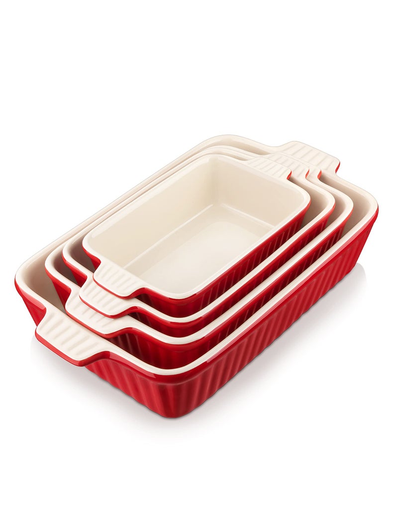 MALACASA Bakeware Set of 4 MALACASA Porcelain Baking Pans Set for Oven Casserole Dish Ceramic Rectangular Baking Dish Lasagna Pans for Cooking Cake Pie Dinner Kitchen Red 9511251275145