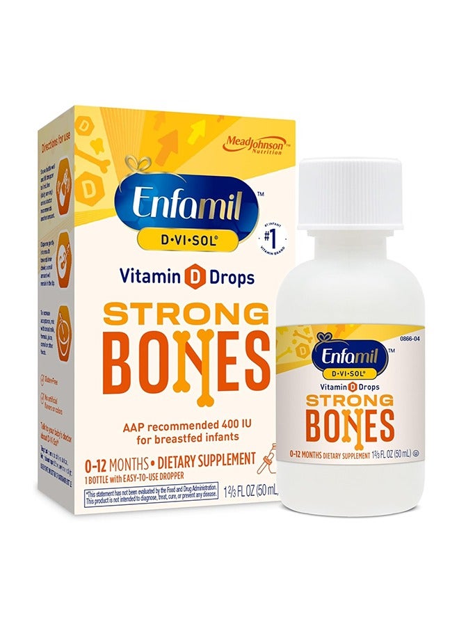 Enfamil Baby Vitamin D-Vi-Sol Liquid Supplement Drops for Infants, Supporting Strong Teeth & Bones in Newborn Babies, Easy-to-Use, Gluten-Free, 50 Day Supply, Dropper Bottle 