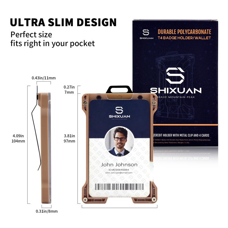 SHIXUAN ID Badge Holder with Retractable Clip, Credit Card Holder, Keychain Wallet, Name Badge Holders, Business Card Holder, and Money Clip for Men and Women (Khaki) - Image 4
