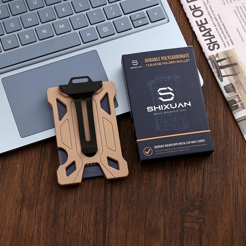 SHIXUAN ID Badge Holder with Retractable Clip, Credit Card Holder, Keychain Wallet, Name Badge Holders, Business Card Holder, and Money Clip for Men and Women (Khaki) - Image 3