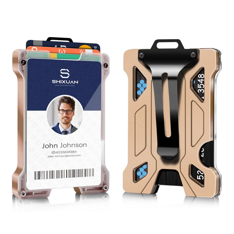 SHIXUAN ID Badge Holder with Retractable Clip, Credit Card Holder, Keychain Wallet, Name Badge Holders, Business Card Holder, and Money Clip for Men and Women (Khaki) - Image 1