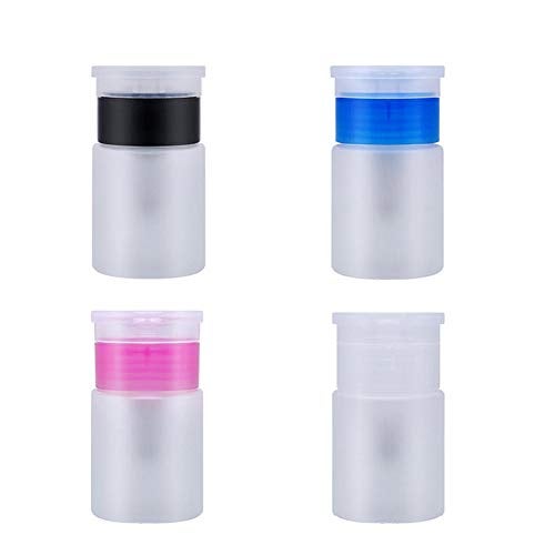 lasenersm 4 Pieces 60ml Push Down Empty Pump Dispenser Bottle Nail Polish Remover Pump Empty Bottle Dispenser with Flip Top Cap for Nail Polish Remover Makeup Organizer Travel Bottle - Image 1