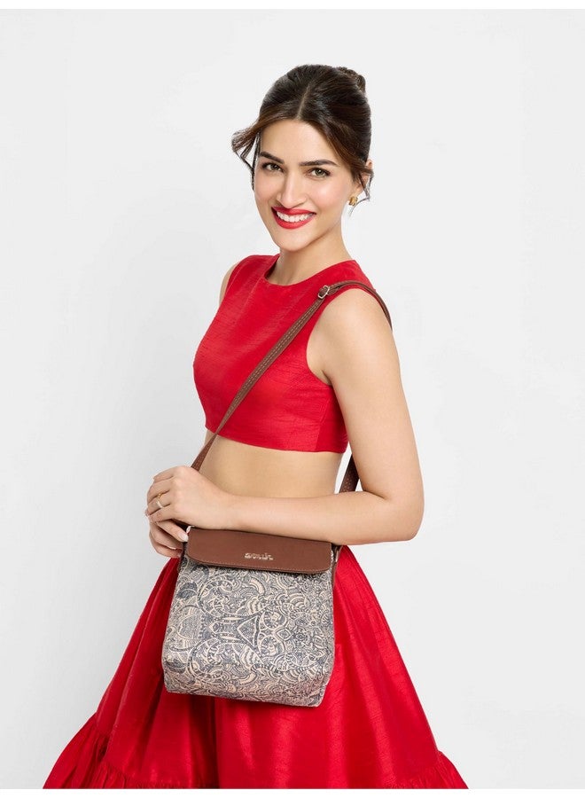 ZOUK حقيبة زوك فلاب سيلينغ | حقائب كروس بودي للنساء | حقائب يد نسائية | أنيقة | حقيبة مسائية من جلد نباتي | للاستخدام في السفر والمكتب | محفظة ومحفظة | طباعة كولابا شيرين - Image 2