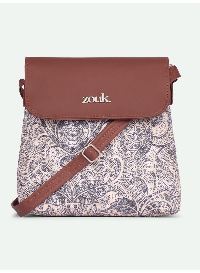 ZOUK حقيبة زوك فلاب سيلينغ | حقائب كروس بودي للنساء | حقائب يد نسائية | أنيقة | حقيبة مسائية من جلد نباتي | للاستخدام في السفر والمكتب | محفظة ومحفظة | طباعة كولابا شيرين - Image 3