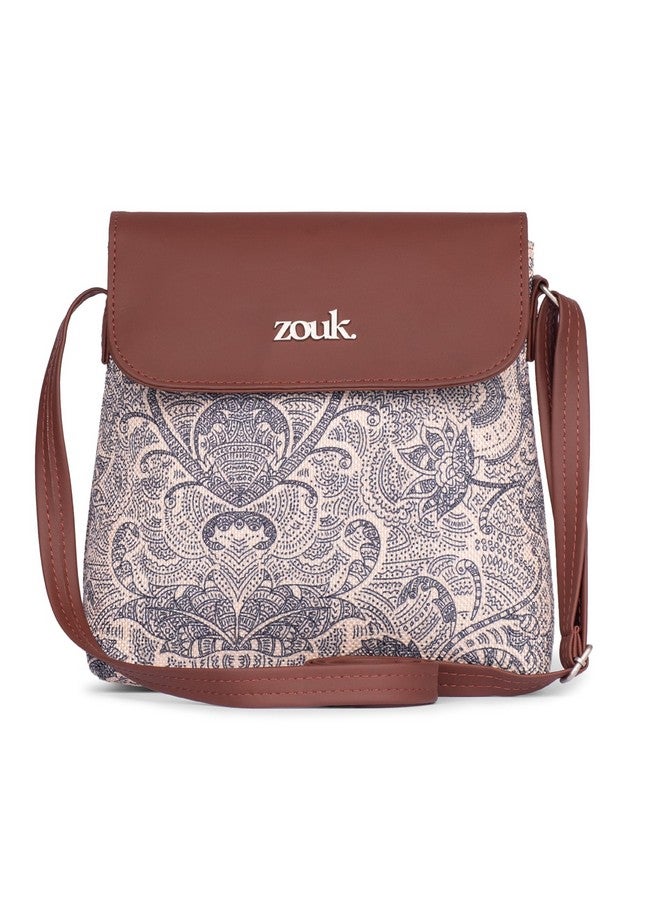 ZOUK حقيبة زوك فلاب سيلينغ | حقائب كروس بودي للنساء | حقائب يد نسائية | أنيقة | حقيبة مسائية من جلد نباتي | للاستخدام في السفر والمكتب | محفظة ومحفظة | طباعة كولابا شيرين - Image 1