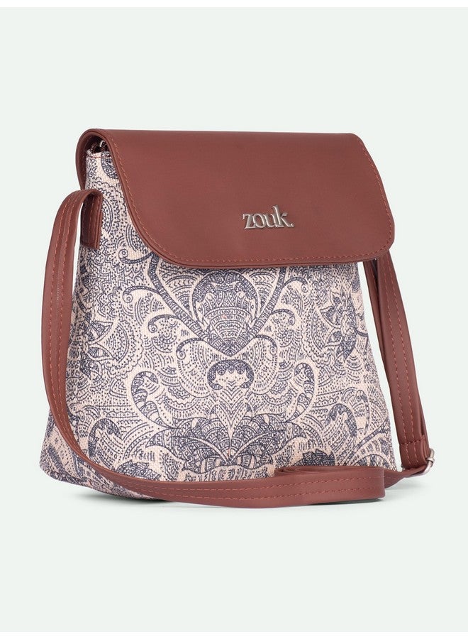 ZOUK حقيبة زوك فلاب سيلينغ | حقائب كروس بودي للنساء | حقائب يد نسائية | أنيقة | حقيبة مسائية من جلد نباتي | للاستخدام في السفر والمكتب | محفظة ومحفظة | طباعة كولابا شيرين - Image 5