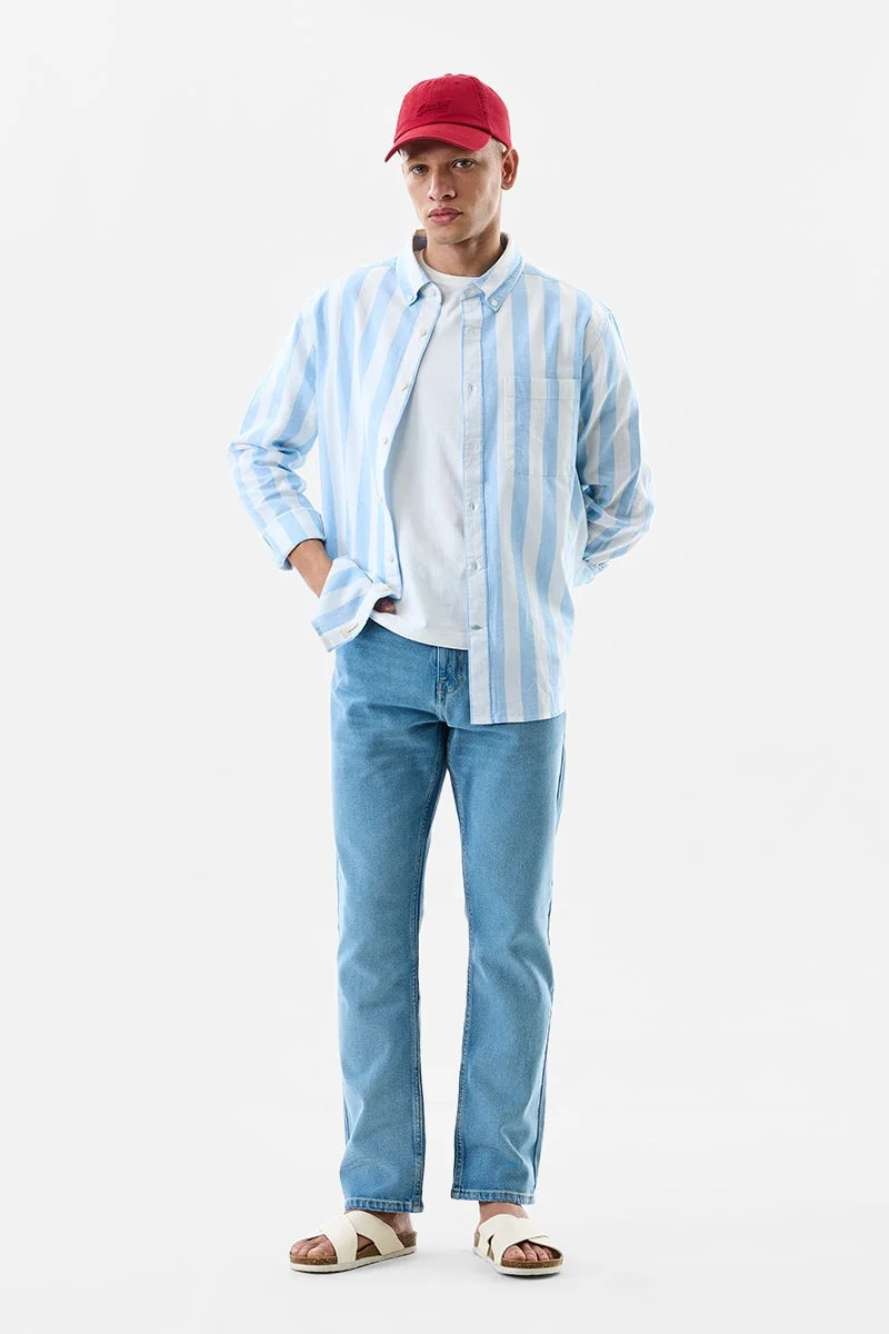 SNITCH Light Blue Striped Long Sleeve Regular Fit Shirt