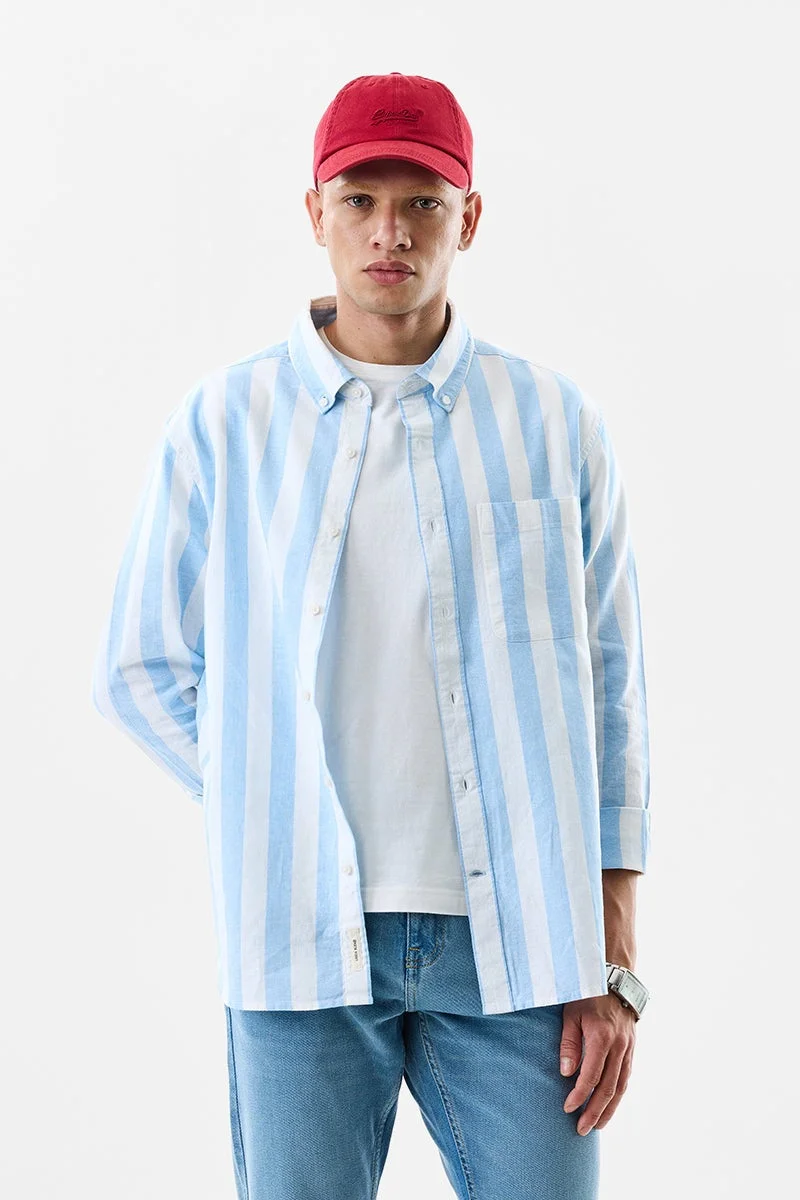 SNITCH Light Blue Striped Long Sleeve Regular Fit Shirt