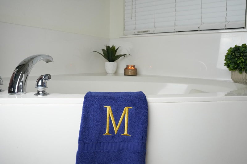 Decorvo Navy Initial Hand Towel for Bathroom - Monogrammed Luxury Hotel Quality Decorative Embroidered Towel for Powder Room  Spa - GOTS Organic Certified - Set of 2 Letter M  - Image 5