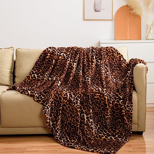 Vessia Leopard Printed Throw Blanket for Couch,Bed,Sofa, Soft Cozy 290GSM Classic Leopard Pattern Throw for All Season Decor, Comfy Yellow Cheetah Animal Print Flannel Fleece Blanket(50x70inch) - Image 1