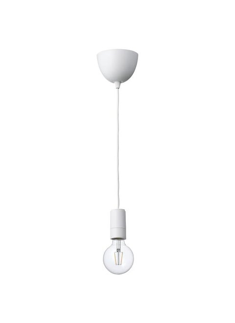Pendant lamp with light bulb, white/globe clear