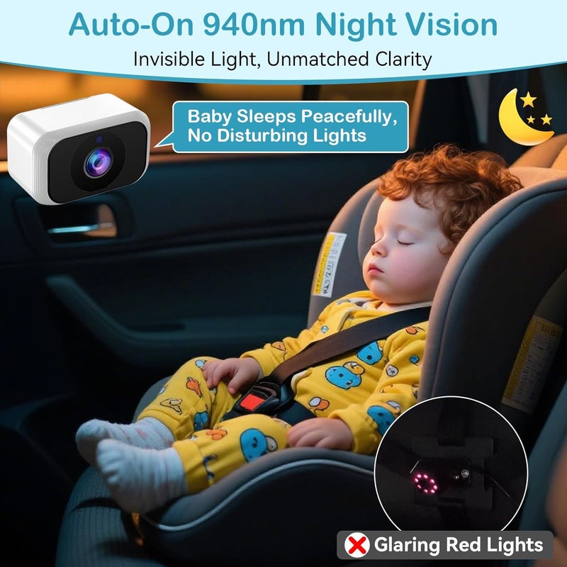 pemacom Baby Car Camera for 2Kids 7 Inch IPS Display with Dual Carseat Cameras Split Screen Night Vision HD 1080P  USB Powered Easy Install Rear Facing Backseat Camera for Twins - Image 3