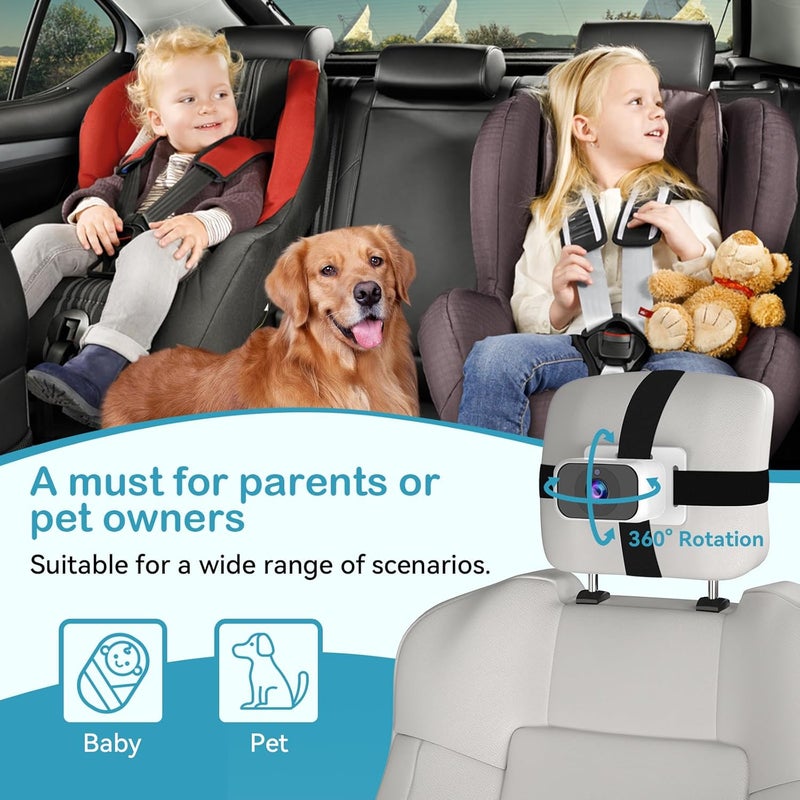 pemacom Baby Car Camera for 2Kids 7 Inch IPS Display with Dual Carseat Cameras Split Screen Night Vision HD 1080P  USB Powered Easy Install Rear Facing Backseat Camera for Twins - Image 4