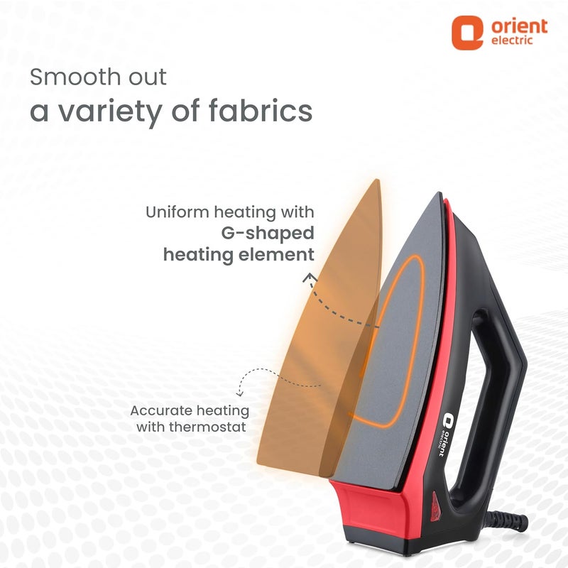 Orient Electric Fabriknight DIFK10BP 1000 W Dry Iron | German-made Weilburger coating on the soleplate| Thermostat for Better Heat Conductivity | 2 Year Warranty by Orient| Black & Red - Image 5
