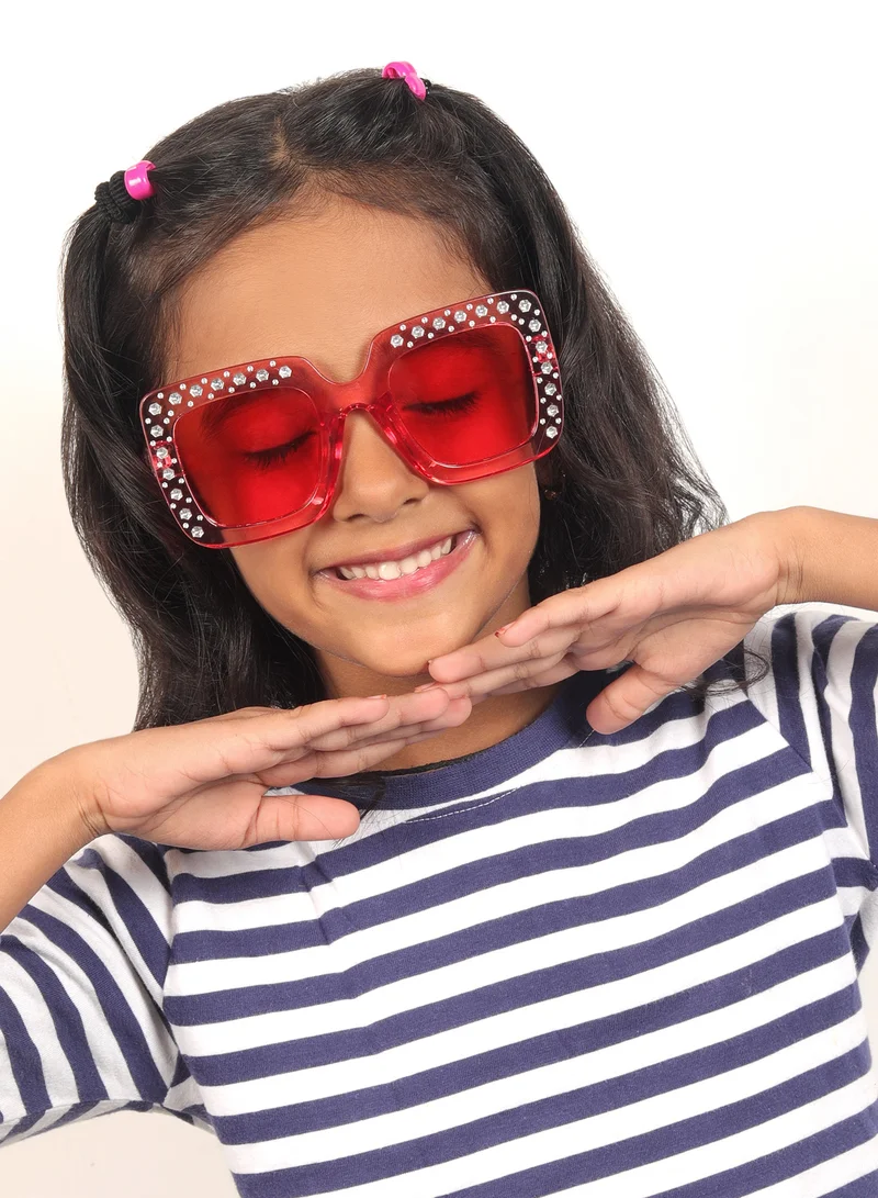 Woggles Stylish Red Kids Square Sunglases